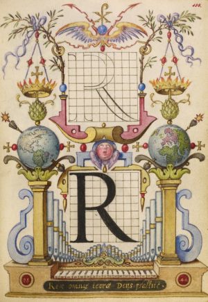 Joris Hoefnagel, Guide for Constructing the Letter R, about 1591-1596
